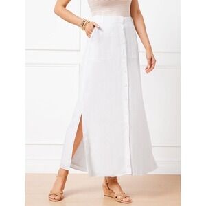 Talbots White 100% Linen Button Front Maxi Skirt with Pockets Lined Size 12